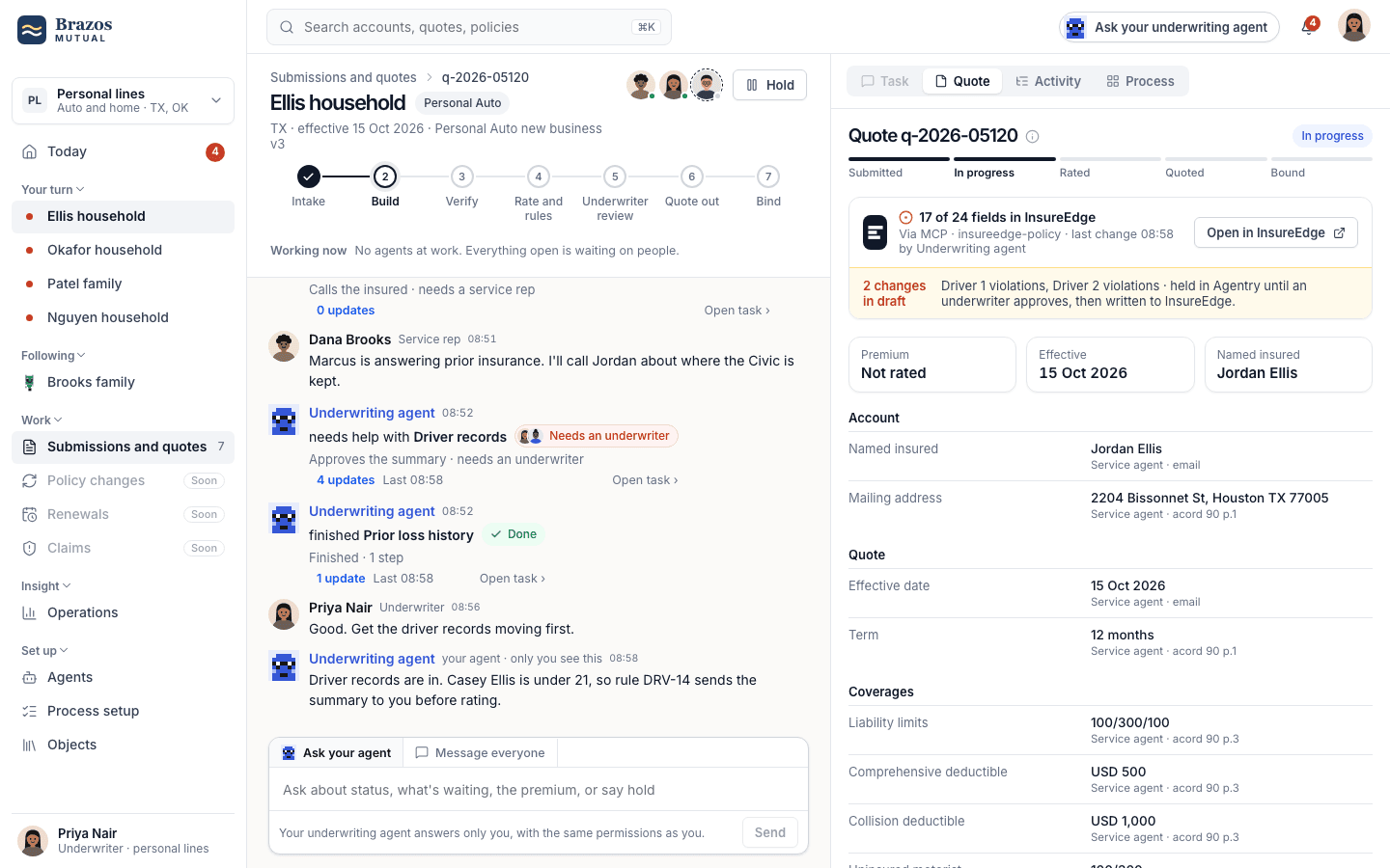 Damco Workbench: a quote worked by agents and people, synced with InsureEdge