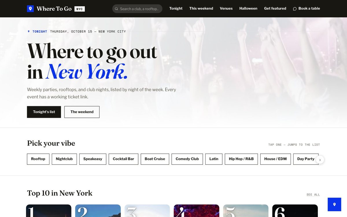 The Where To Go NYC website